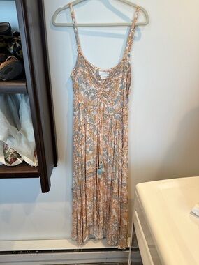 Sleeveless Paisley Maxi Dress in Beige and Light Blue